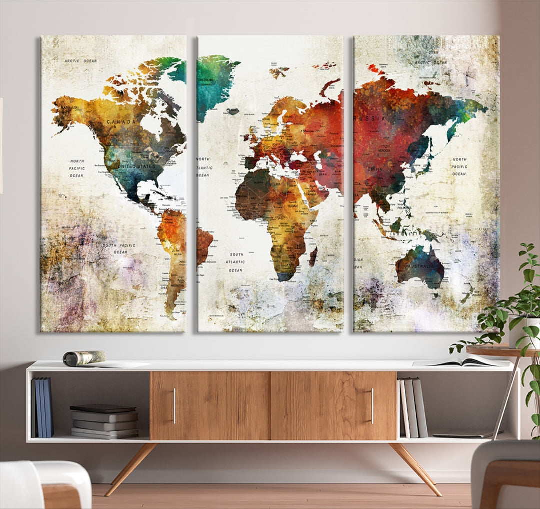 Vintage World Map Wall Art Print Kitchen