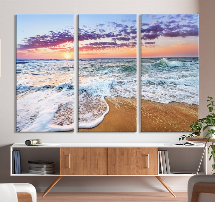 Tropical Beach Waves Art Print Sunset Canvas Print Ocean Seascape Art Coastal Art