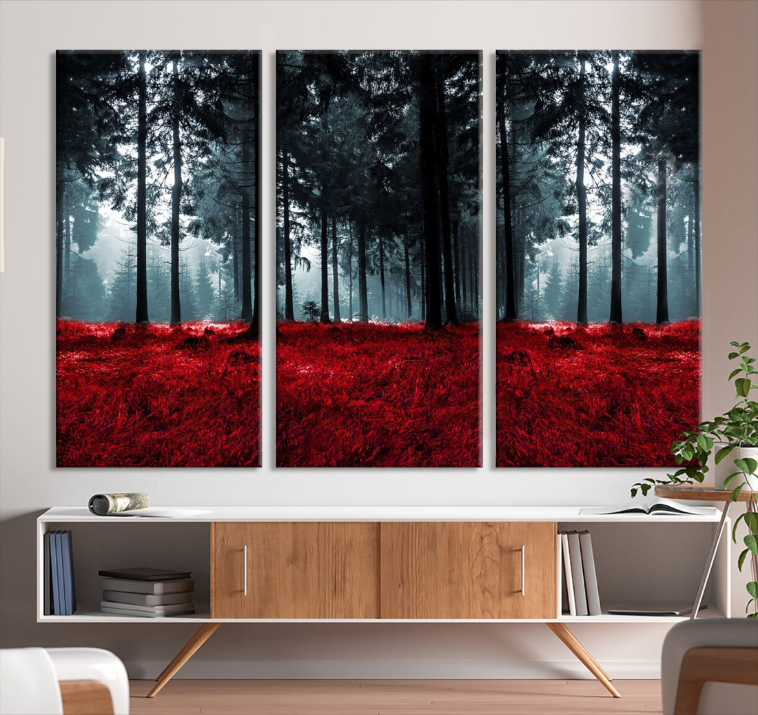 Alluring Forest with Red Leaves Canvas Print Large Wall Art Forest Canvas Art Autumn Landscape Art Print Framed