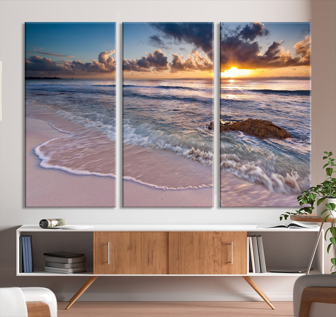 Beautiful Sunset on Tropical Beach Canvas Wall Art Print Ocean Beach Wall Art