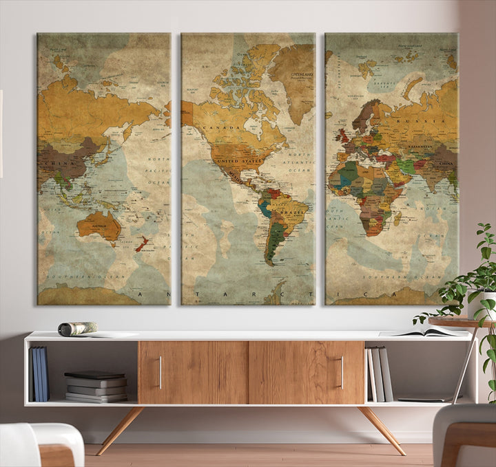 Sephia World Map Wall Art Multi Panel