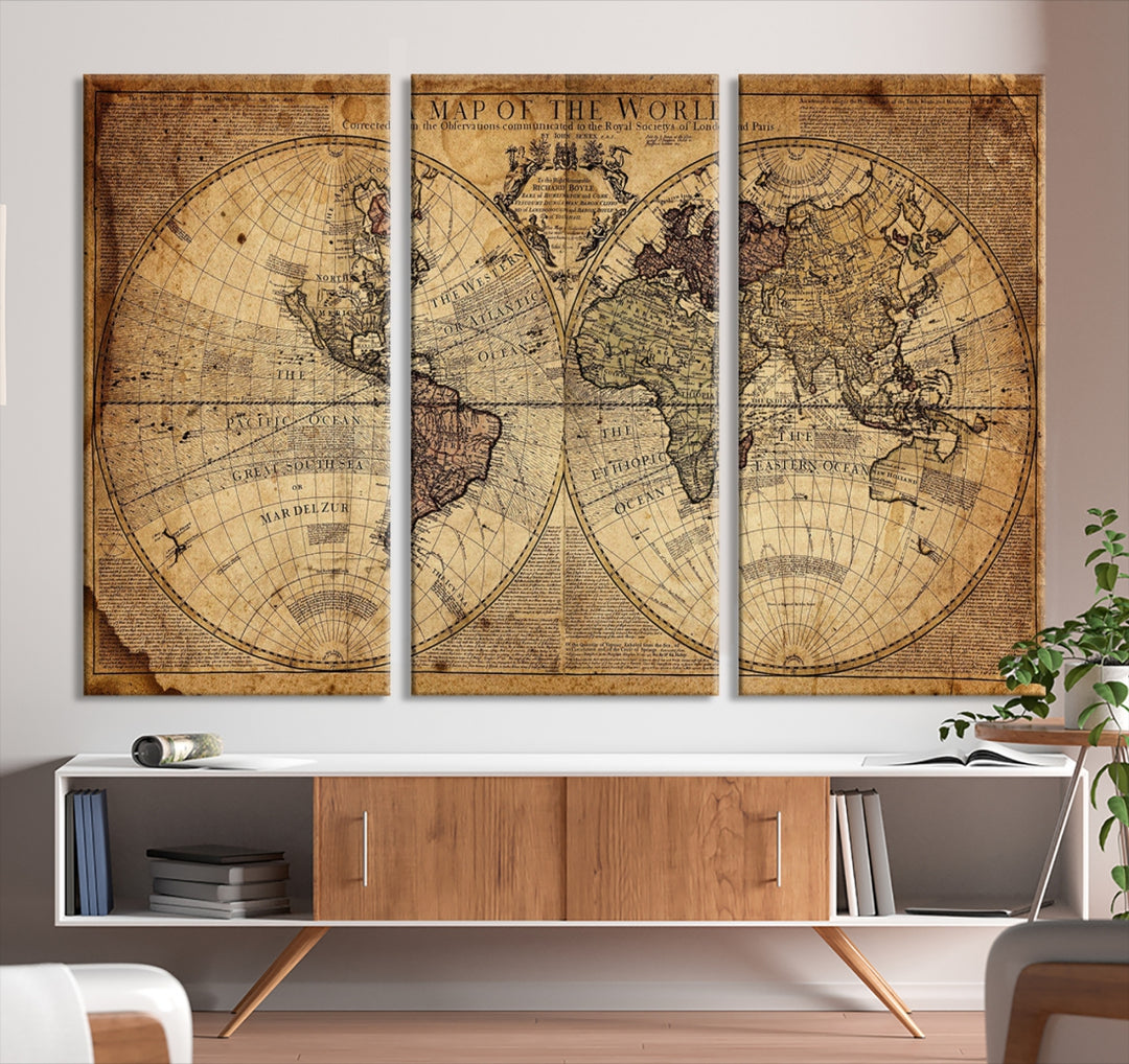 Ancienne carte du monde antique de l'Atlas, art mural, impression sur toile