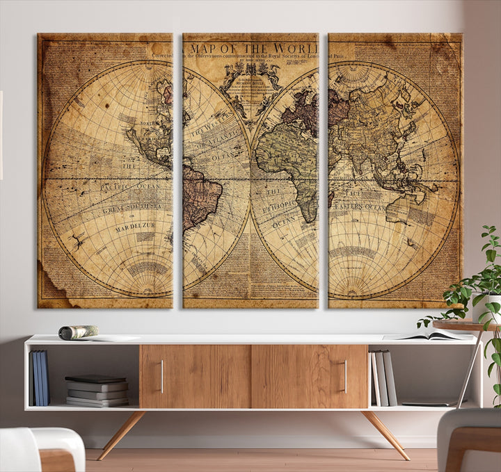 Old Antique Atlas World Map Wall Art Canvas Print
