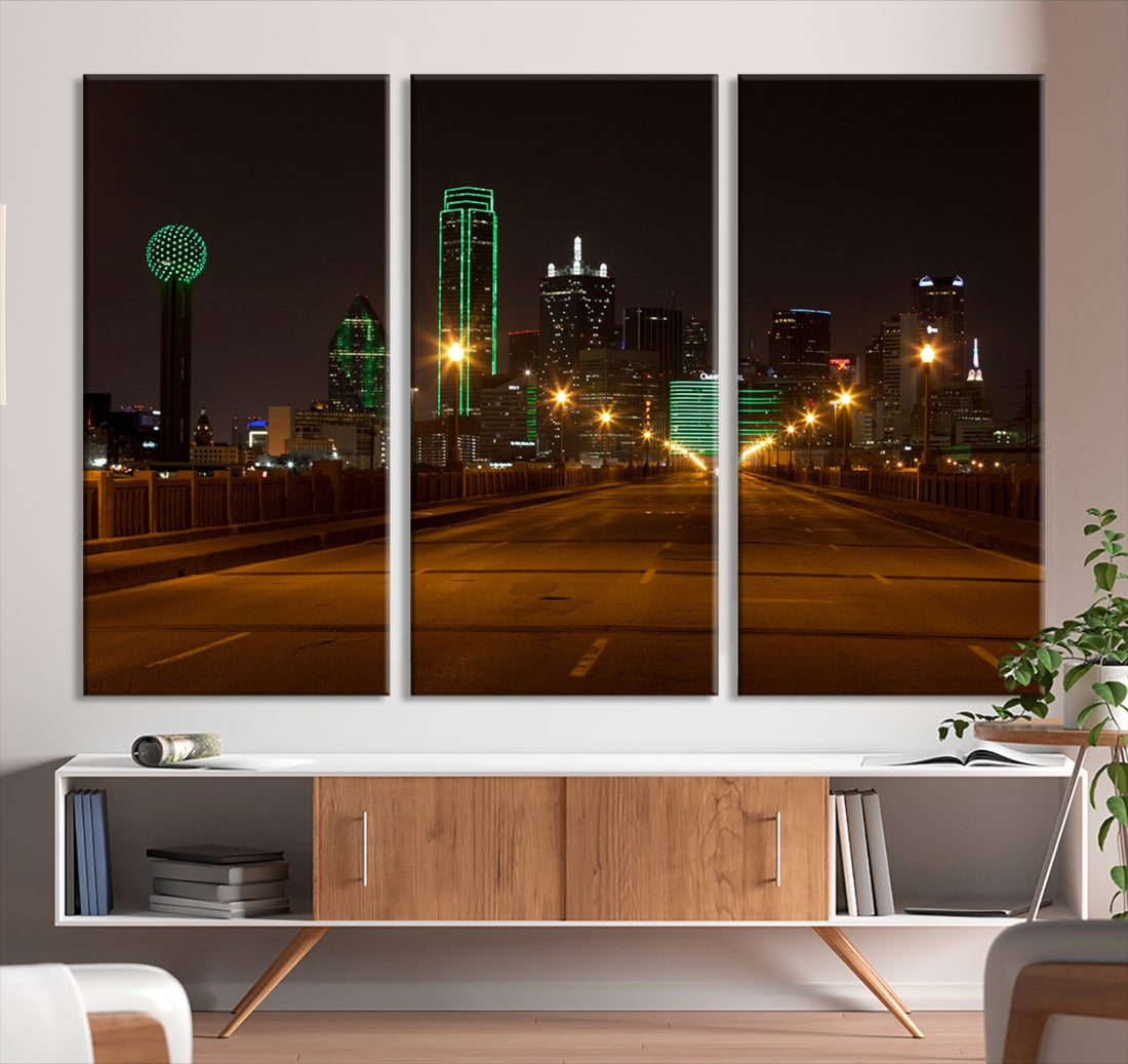 Dallas City Lights Night Skyline Cityscape View Large Wall Art Canvas Print