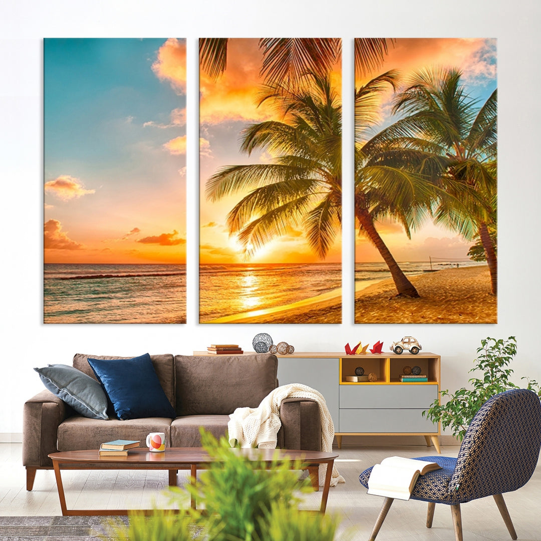 Wall Art Canvas Beautiful Palms on Beach at Sunset