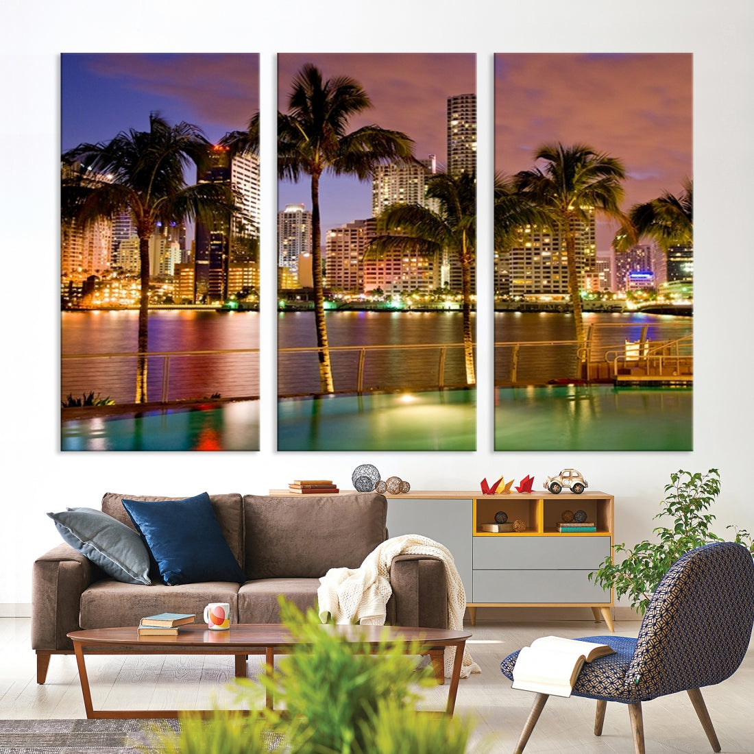 Large Wall Art MIAMI Canvas Print - Miami Skyline with Palms