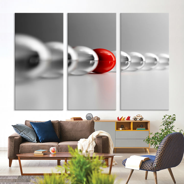 Newton's Cradle Gray and Red Wall Art Canvas Print