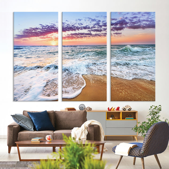Tropical Beach Waves Art Print Sunset Canvas Print Ocean Seascape Art Coastal Art