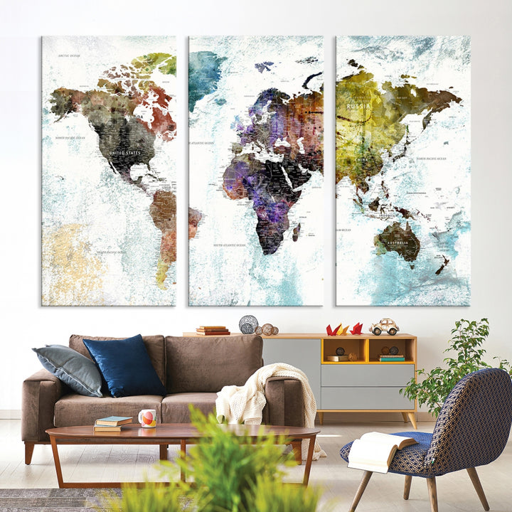 Lienzo decorativo para pared con mapa del mundo grande multicolor, diseño de Hasan Torun