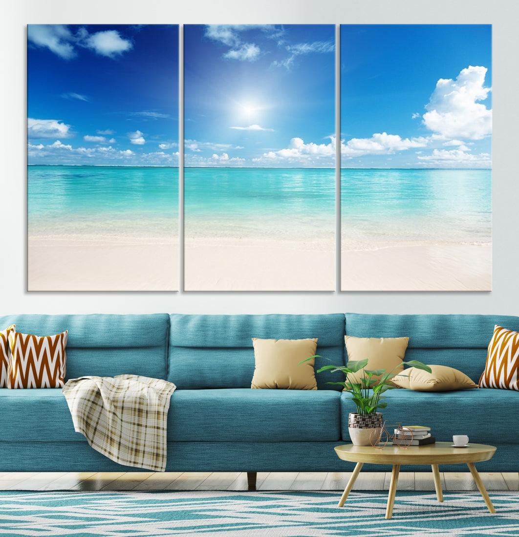 Large Wall Art Canvas Light Blue Beach and Ocean View for Dining Living Bedroom Office Decor