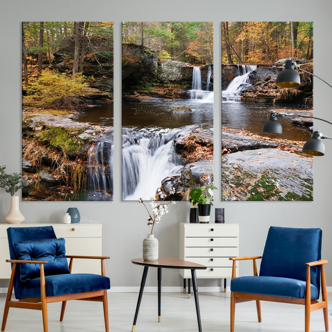 Large Wall Art Waterfall Canvas Print - Double Waterfalls in Forest