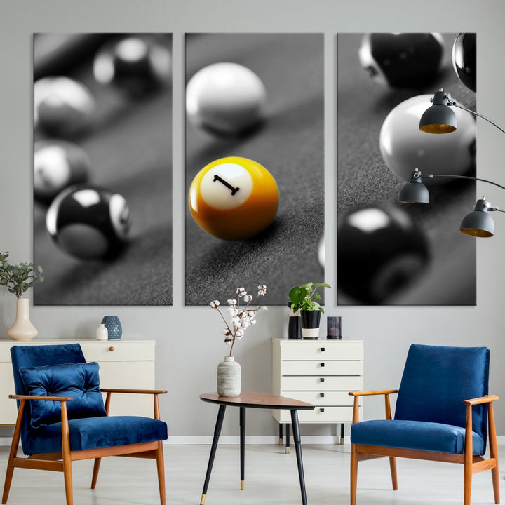 Boules de billard concept noir et blanc Impression sur toile