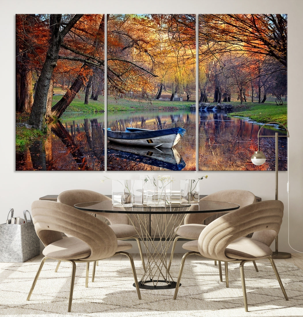 23185 - Extra Large Wall Art Canvas Print Wonderful River in Forest Landscape in Autumn Wall Art Panels