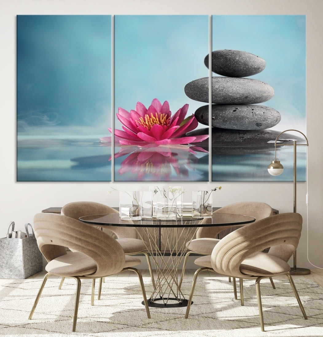 Wall Art Floral Canvas Print Water Lily and Zen Stone in a Serenity Pool