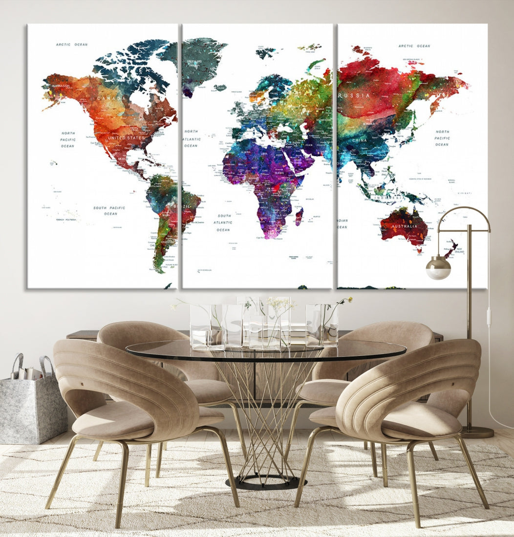 Colorful World Map Wall Art Print Grunge Map Canvas