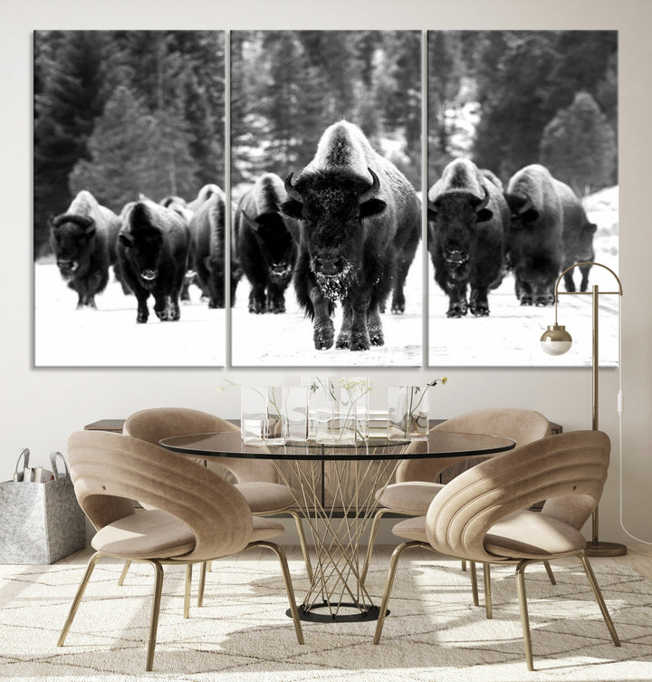 Impression sur toile d’art mural de troupeau de buffles, impression sur toile de bison