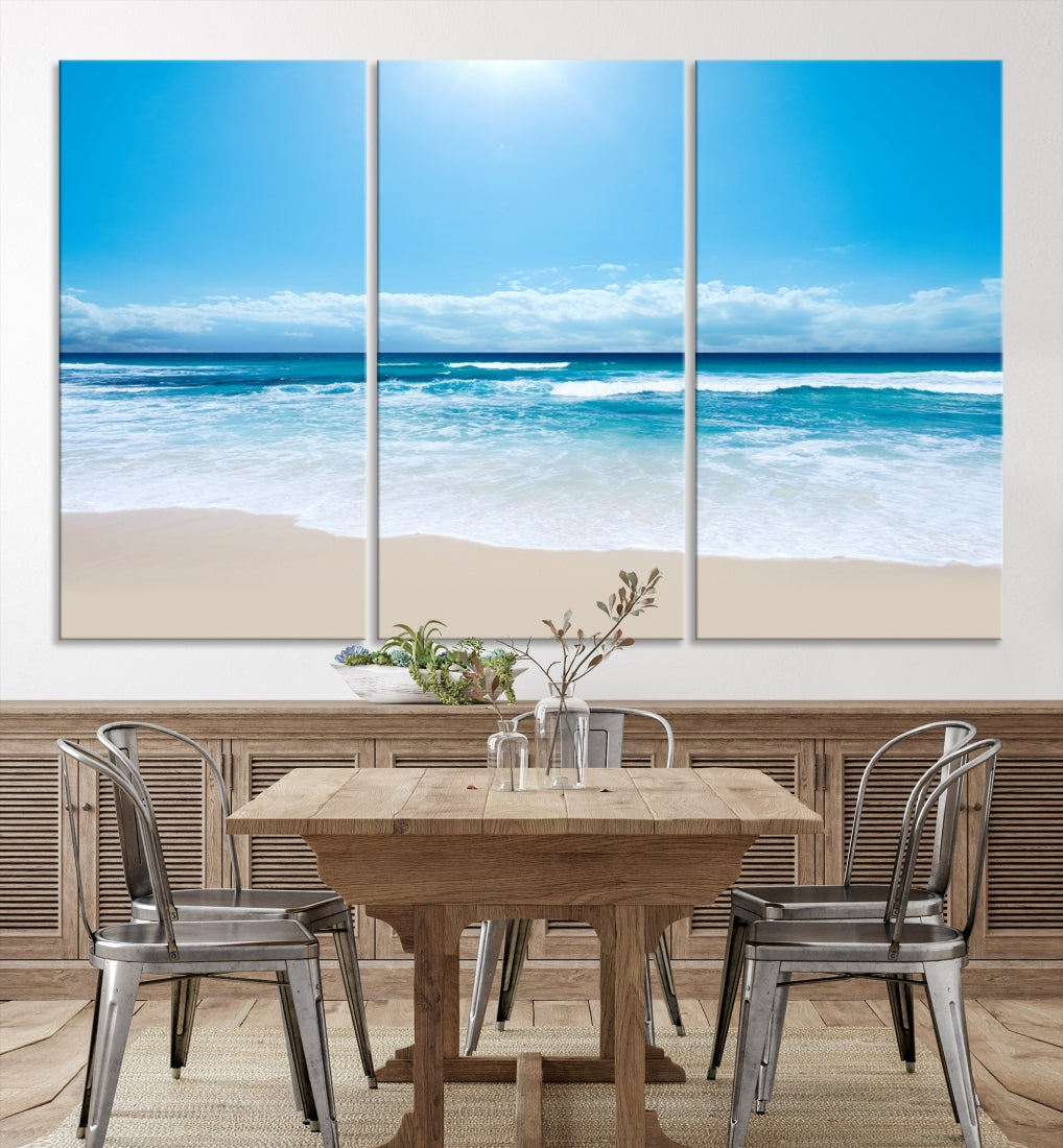 Tableau sur toile imprimé mer et plage bleu brillant