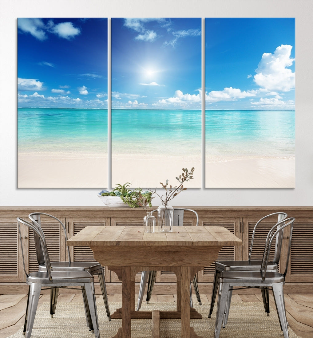 Tableau mural bleu clair avec vue sur la plage et l'océan