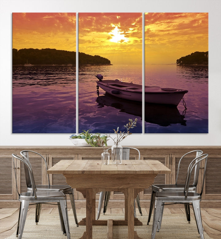 Wall Art Purple Sea and Yellow Sky Landscape Canvas Print