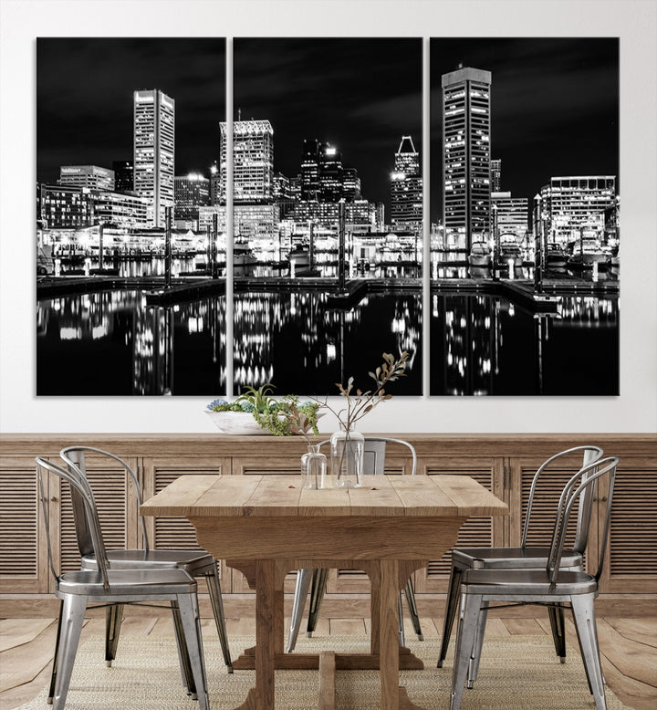 Baltimore Skyline Wall Art Black and White City Cityscape Canvas Print