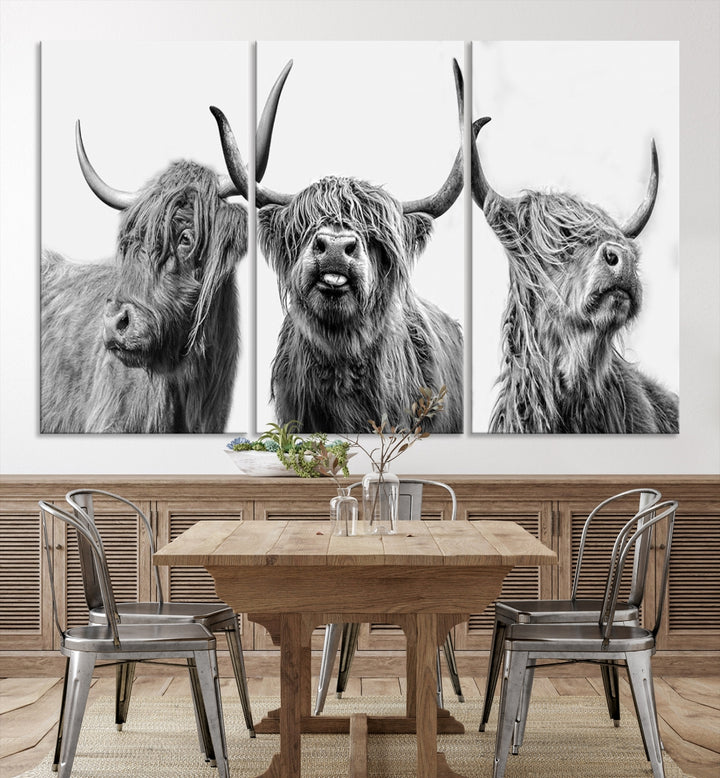 Impression d'art de bétail de vache des Highlands écossais, impression sur toile d'art mural de ferme