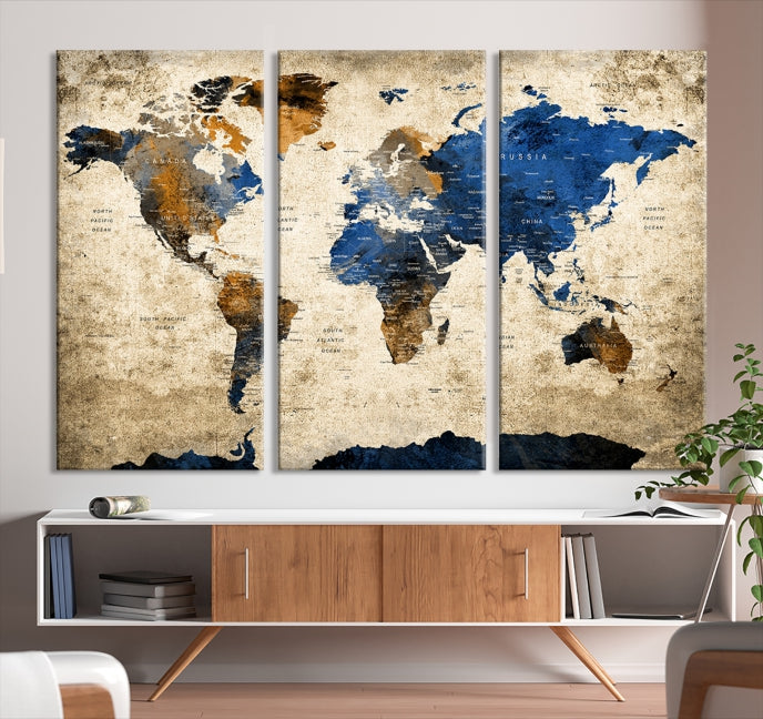 Toile de carte du monde, art sur toile de carte du monde et