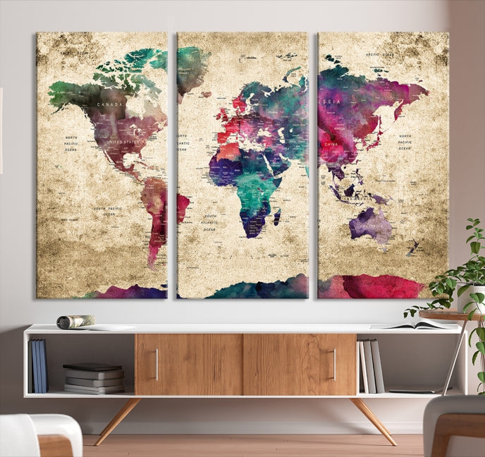 World Map Push Pin Wall Art Canvas Print