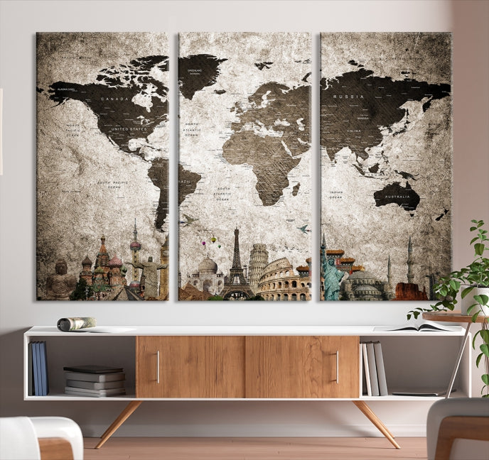 Grunge Vintage World Map Wall Art Canvas Print