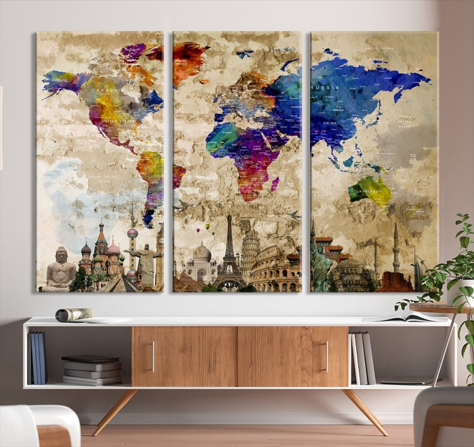 World Map Wall Art Canvas Print for Travel Lovers