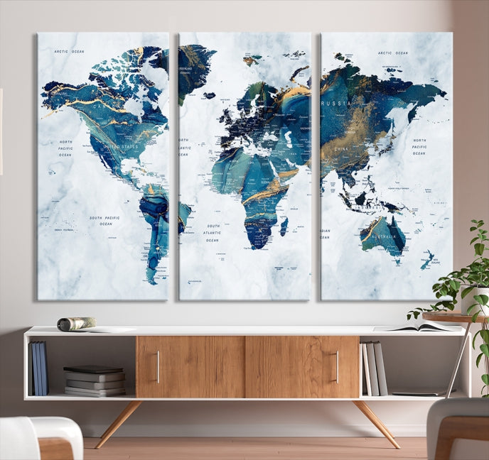 Turquoise World Map Wall Art Canvas Print