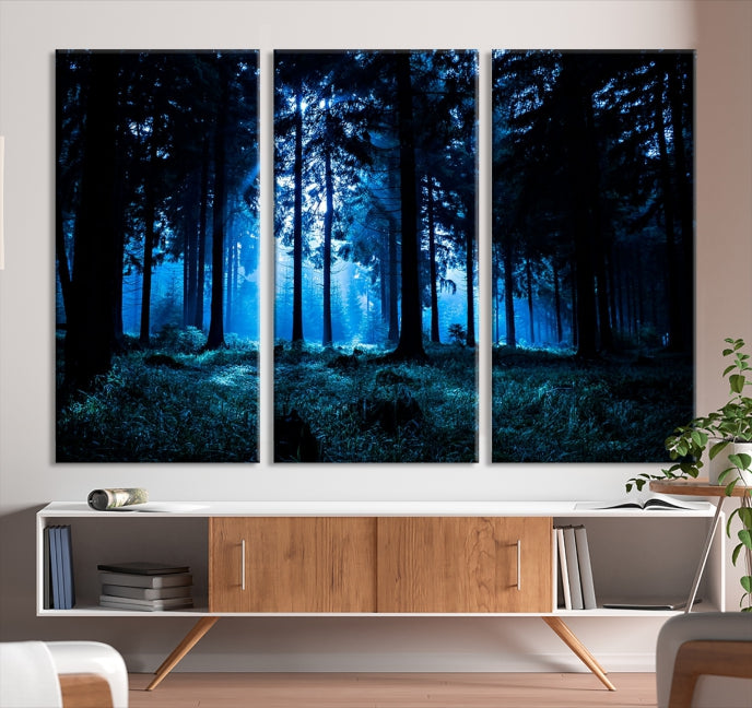 Night in Dark Forest Wall Art Forest Canvas Print