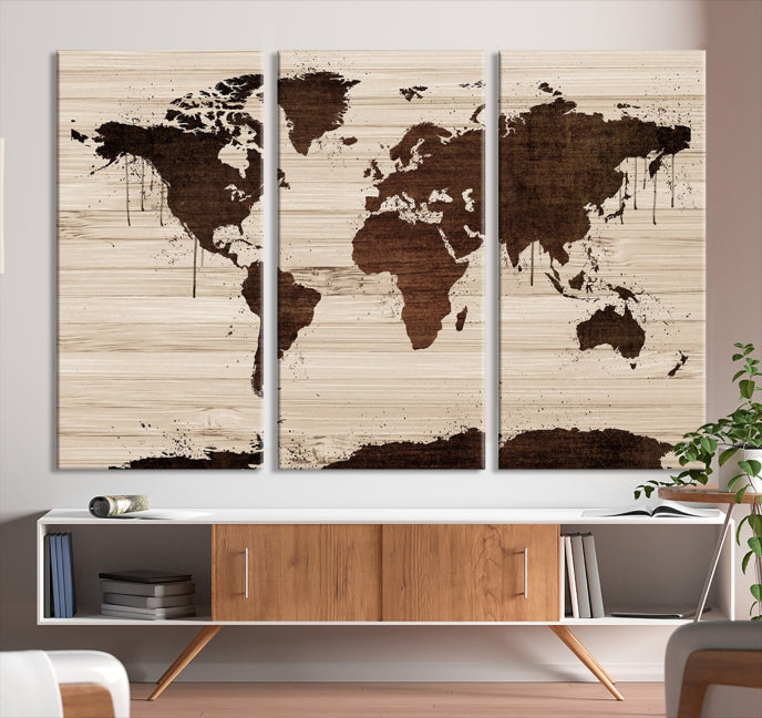 Carte du monde d'art mural aquarelle marron Impression sur toile