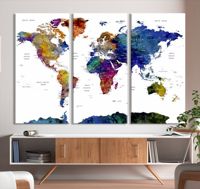 Lienzo decorativo para pared con mapa del mundo y alfiler extra grande