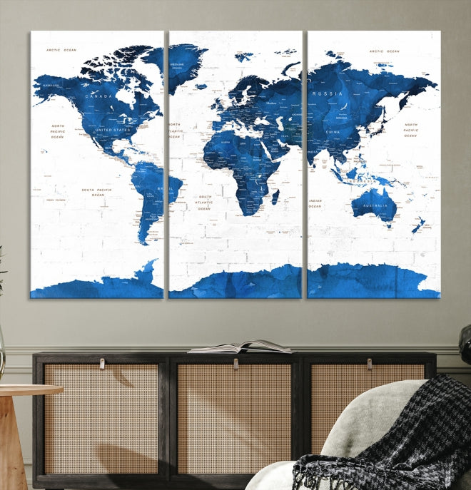 Arte de la pared del mapa del mundo, mapa del mundo Push Pin Travel, mapa del mundo Push Pin, mapa de viajes del mundo, lienzo del mapa Push Pin, mapa de viaje