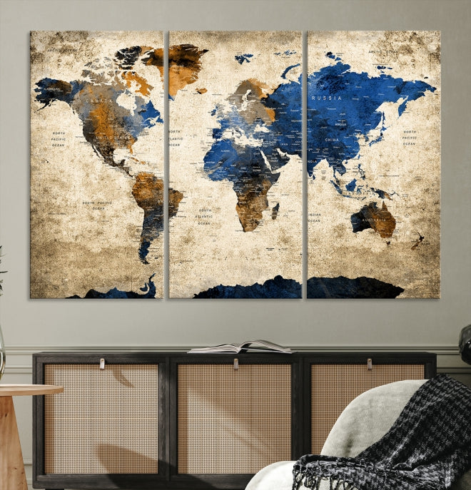 Lienzo de mapa mundial, arte de lienzo de mapa mundial para decoración del hogar y la oficina