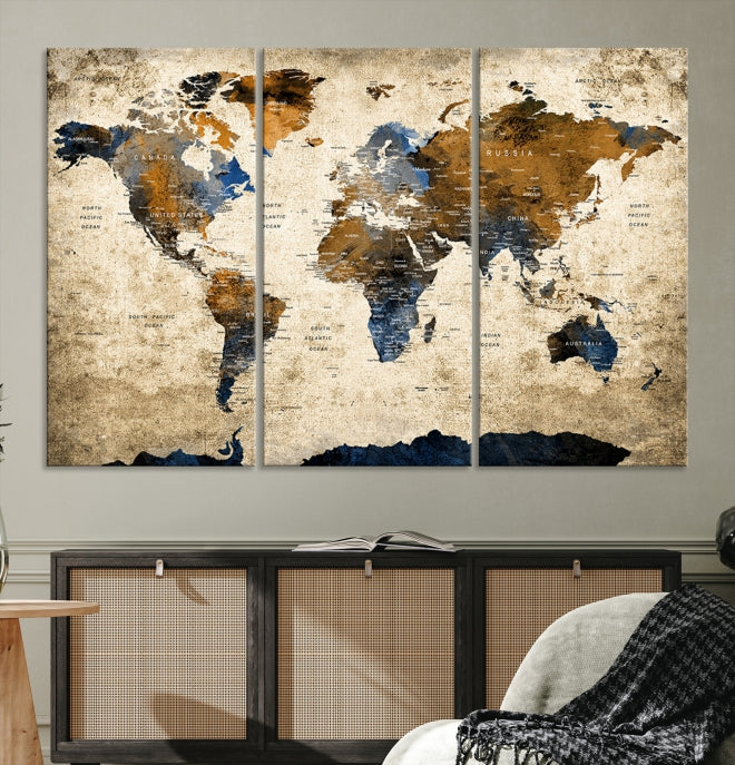 Grunge Old World Map Wall Art Canvas Print