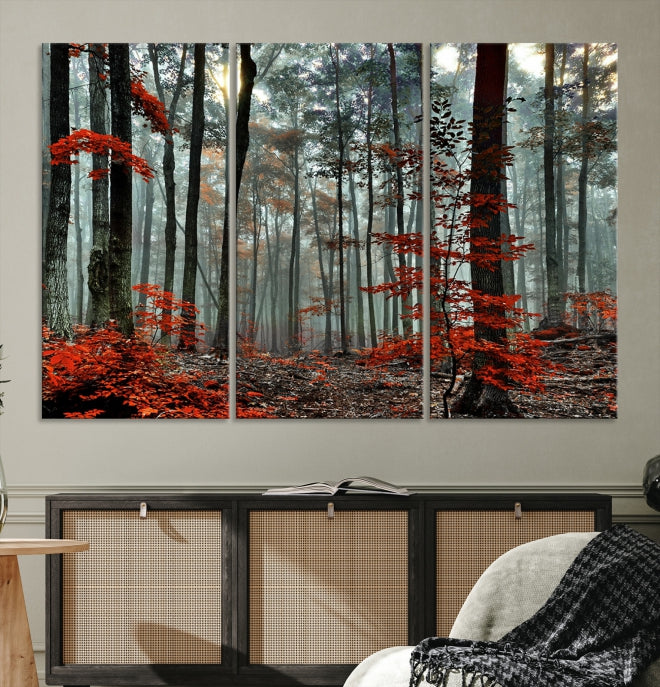 Red Forest Trees Wall Art Canvas Print Wall Artwork