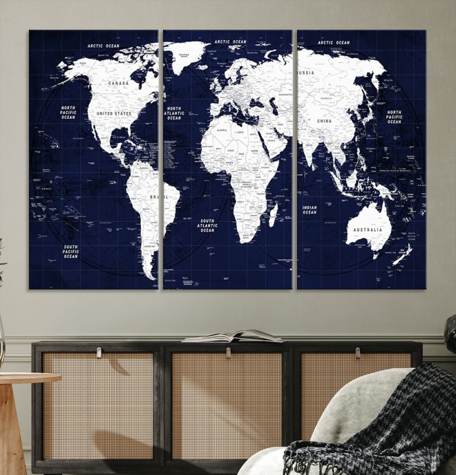 Detailed World Map Class Canvas Print Wall Art