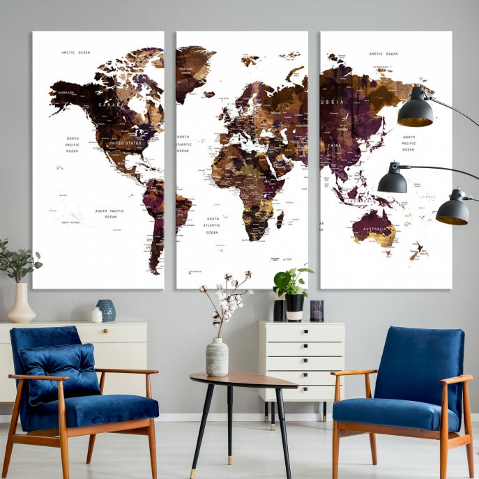Mapa del mundo grande Pintura Mapa del mundo Arte de la pared Lienzo