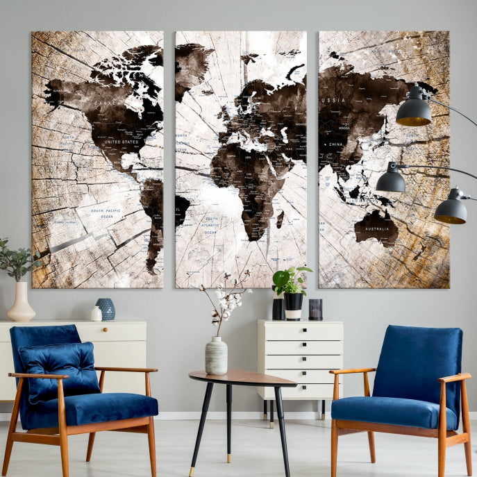 Vintage World Map on Wood Style Background Wall Art Print