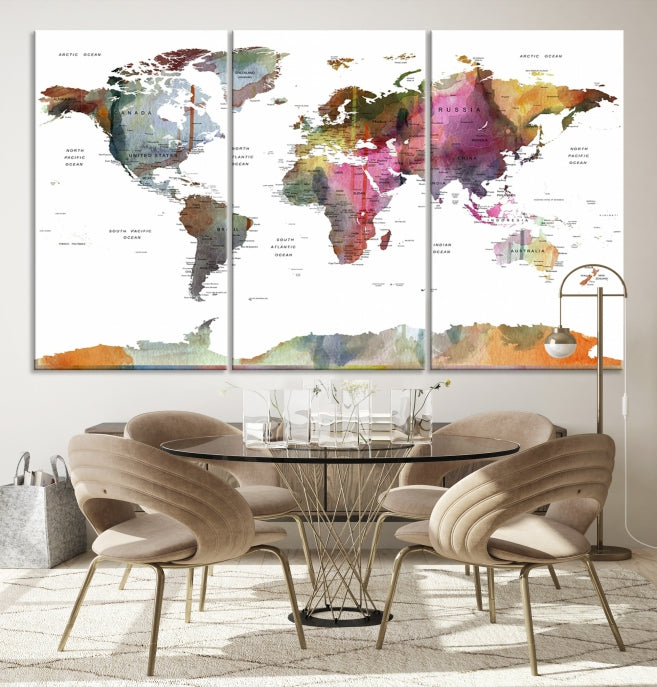 World Map Push Pin Travel Canvas Print