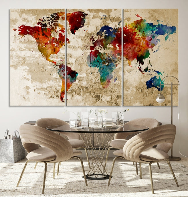 Large Wall Art Old Wall Backgroung Watercolor Map Canvas Print