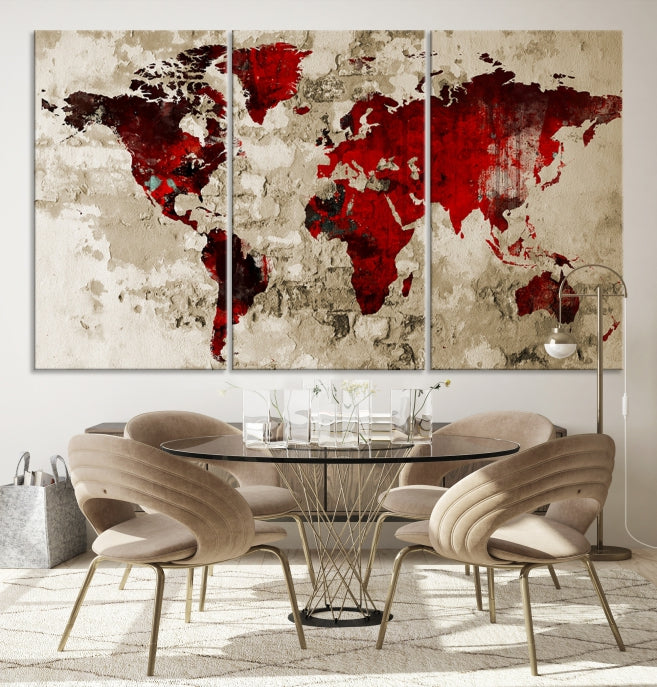 Art mural Carte du monde rouge grunge Impression sur toile