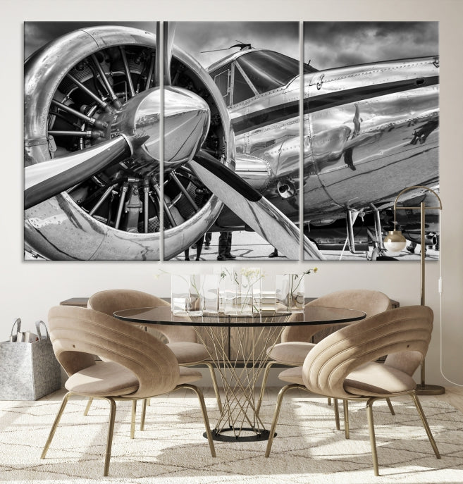 Lienzo decorativo para pared grande con diseño de avión antiguo vintage