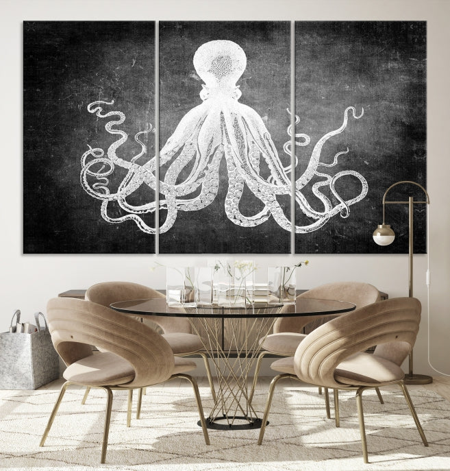 Black White Octopus Wall Art Canvas Print