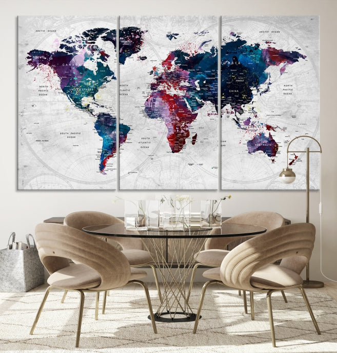 World Map Wall Art Watercolor Wall Art Canvas Print