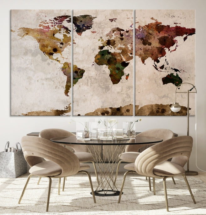 Mapa mundial de acuarela grande, arte de pared, mapa mundial Lienzo