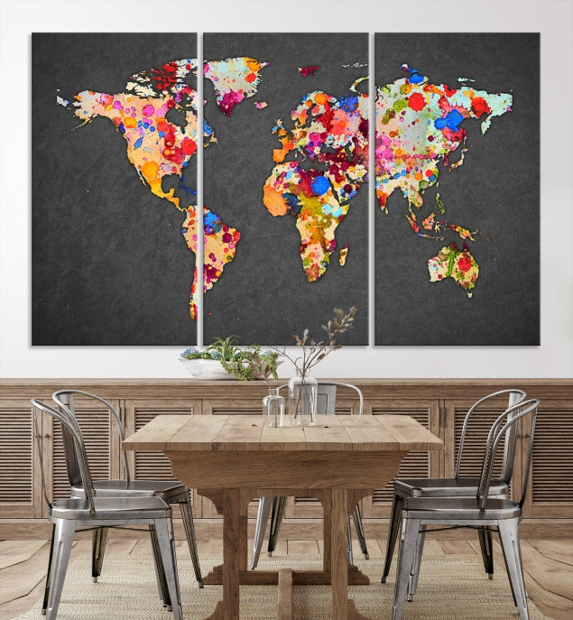 Gran pared arte mapa del mundo acuarela lienzo impresión - mapa del mundo salpicado impresión de lienzo - mapa de viaje grande