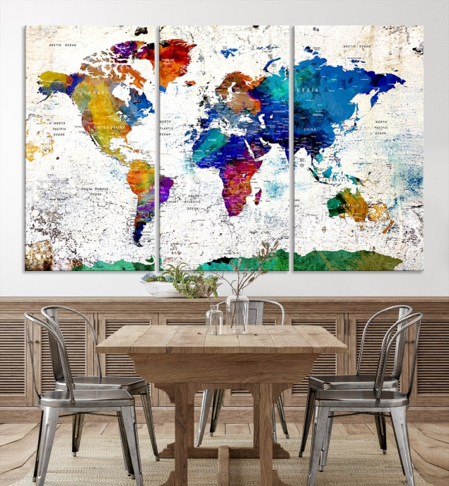 Carte du monde sur le vieux mur Impression sur toile