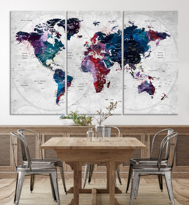 Carte du monde Art mural aquarelle Art mural Impression sur toile